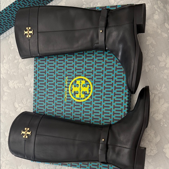 Tory Burch Shoes - Tory Burch Black Leather Boots with Gold Accents